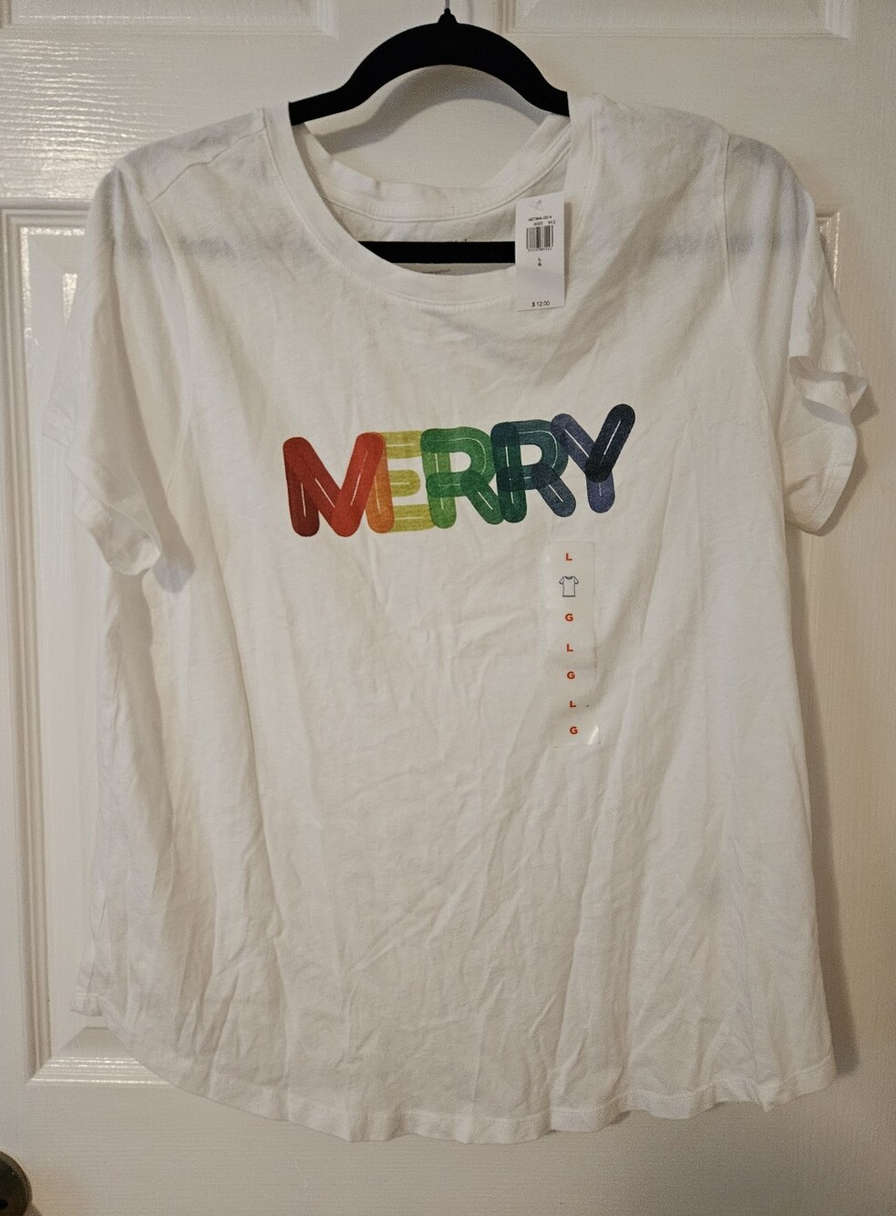 2/$12 Cotton Christmas Tee - Rainbow Lettering